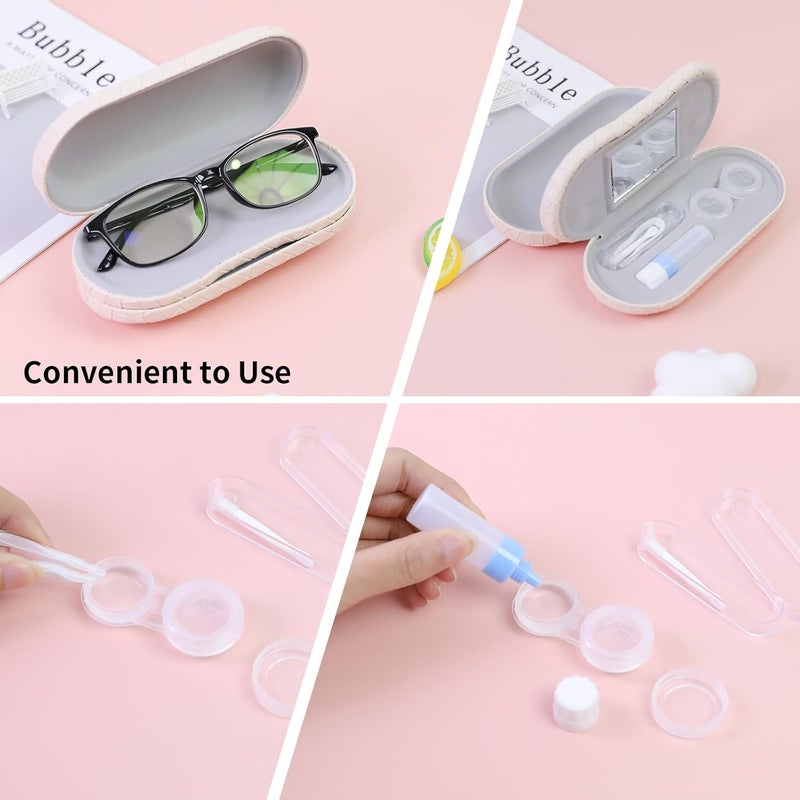FlyingMage Store 2 in 1 Contact Lens Case and Eyeglasses Case for Women Men Kids, Double Sided Hard Shell Portable Glasses Travel Holder with Built-in Mirror, Contact Lens Box Storage Kit, White - Image 5
